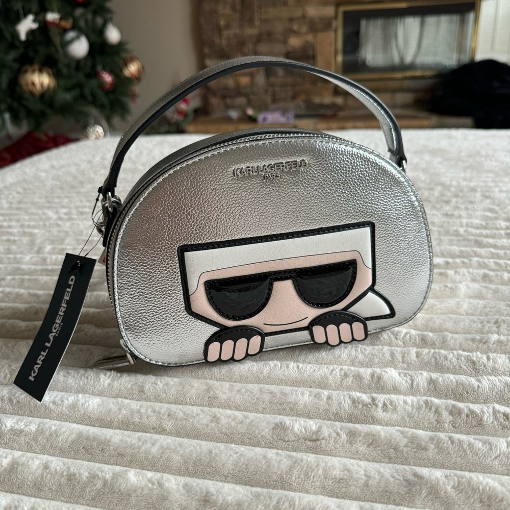 NWT Original Karl Lagerfeld Paris Maybelle Top Handle Crossbody Silver Metallic